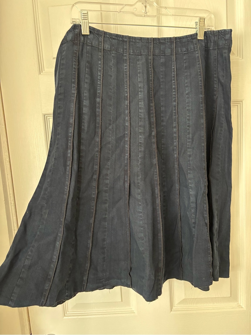 NIE + ZOE denim Navy Panel A-Line Midi Skirt